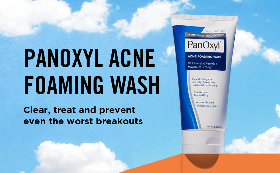 PanOxyl Acne Foaming Wash Benzoyl Peroxide 10% Maximum Strength Antimicrobial, 5.5 Oz 24Hr Smart